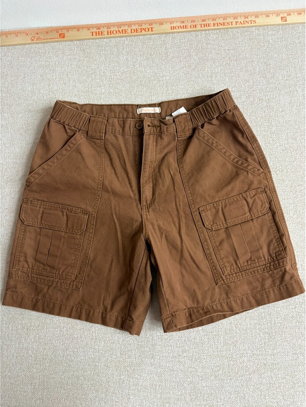 Savane Mens Size 34 Brown Toffee Cotton Cargo Shorts Elastic Side Waistband